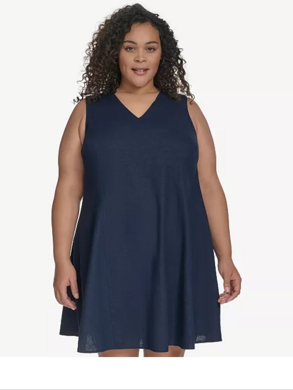 DKNY NWT Navy Blue Linen Blend Sleeveless V Neck Shift Dress 16W Cocktail.